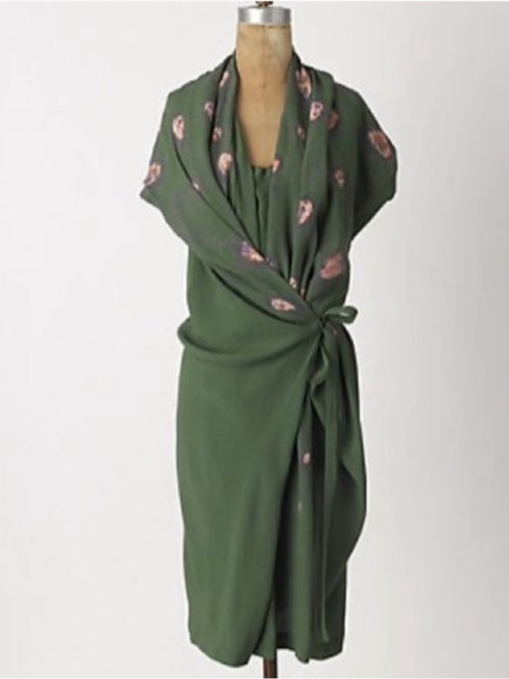 Anthopologie  Wrap dress by Rützou Green peakcok Feathers Wrap Dress